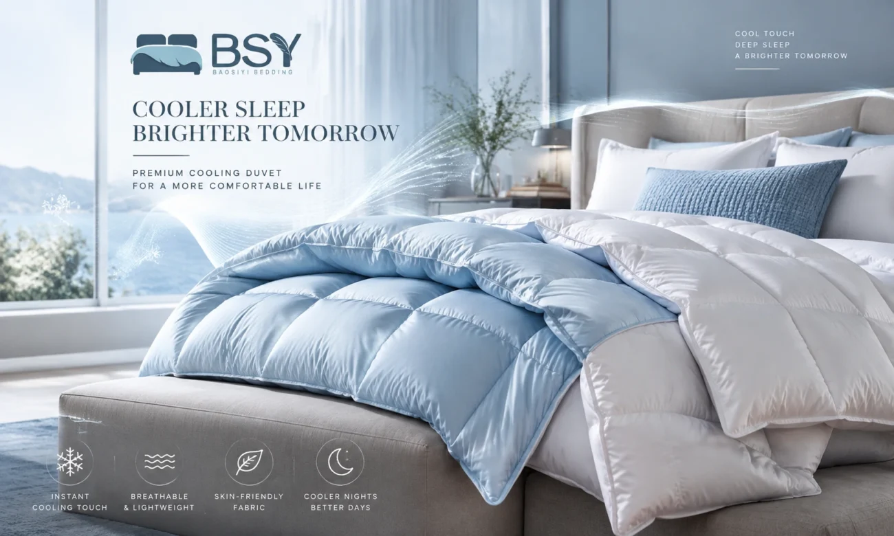 Modern cooling duvet showing dual-sided mica nylon and breathable fabric for wholesale summer bedding procurement