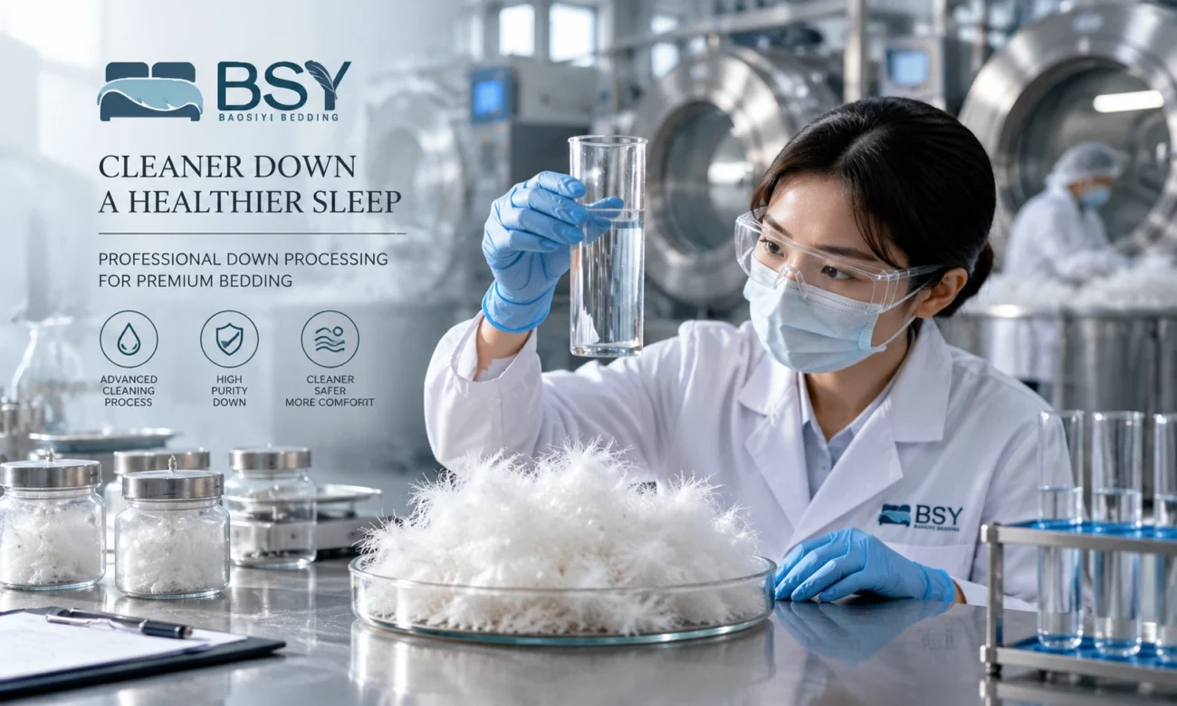 Laboratory testing of washed and sterilized raw down clusters in a modern Xiaoshan down manufacturing plant